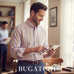 Bugatchi Uomo Multicolor Stripe Shirt Paisley Contrast Cuffs Mens L